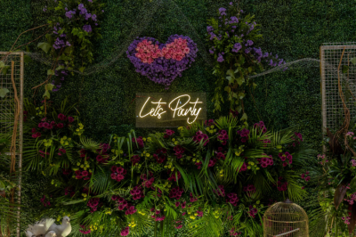 Designer flower decorations for reception stage backdrop